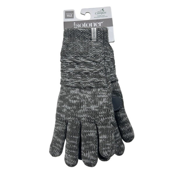 Isotoner Women's 1SZ SmartDri EcoComfort Heather Grey Ivory Gloves NEW - Picture 2 of 7
